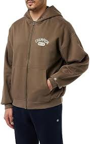 Sudadera Champion Athletics con Forro y Cremallera Completa para Hombre en Marrón